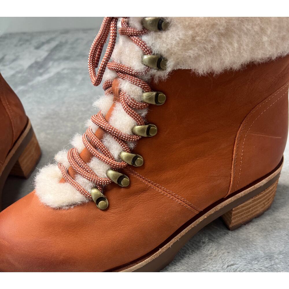 Kork-Ease Tillery Tan Leather Shearling Lace Up Hiker Boots Brown 8M K0358708